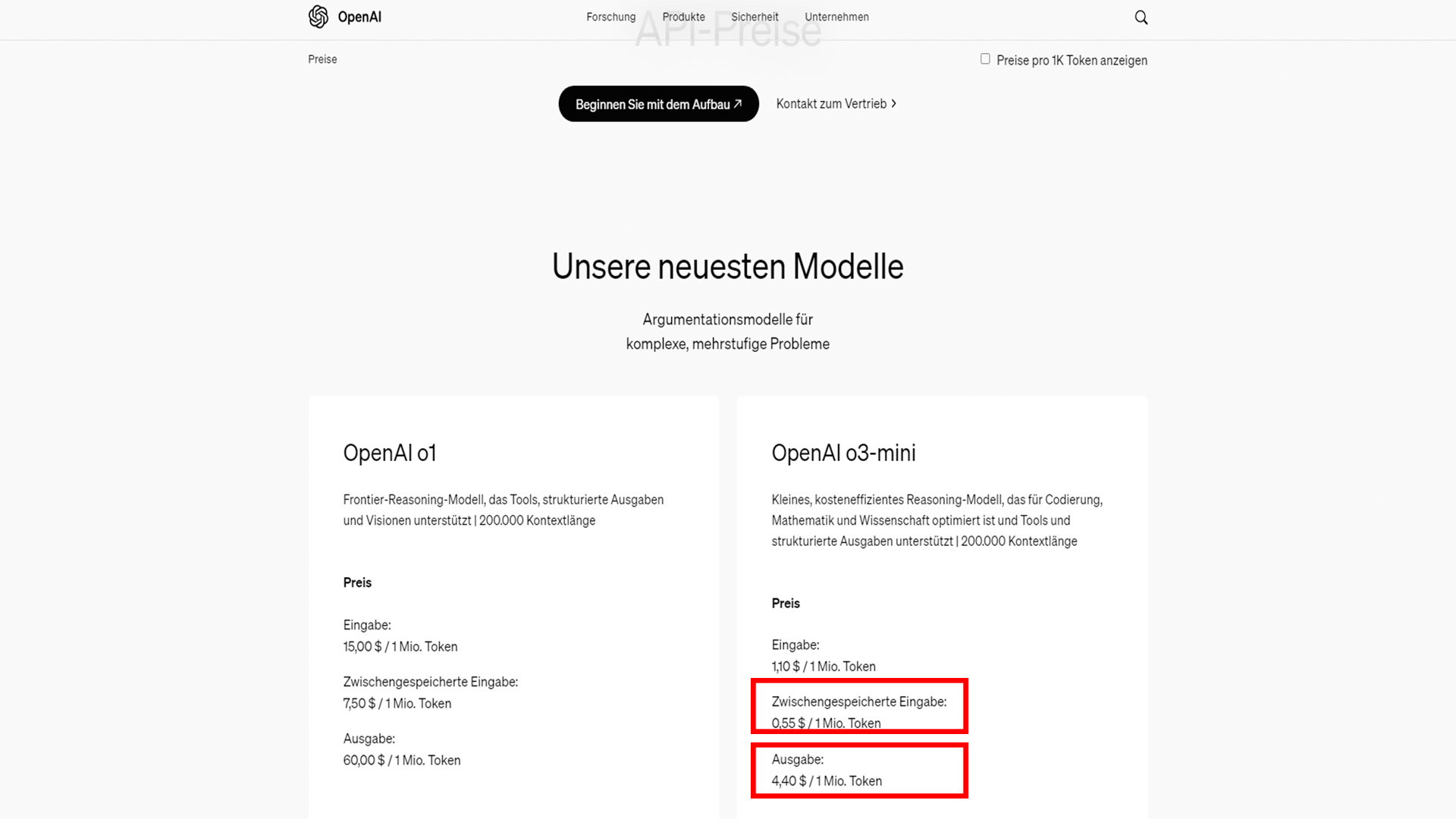 Preisgestaltung o3-mini